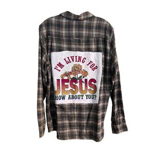 Hurley Green Plaid Flannel Shirt "Im Living For Jesus How About You?" Size M